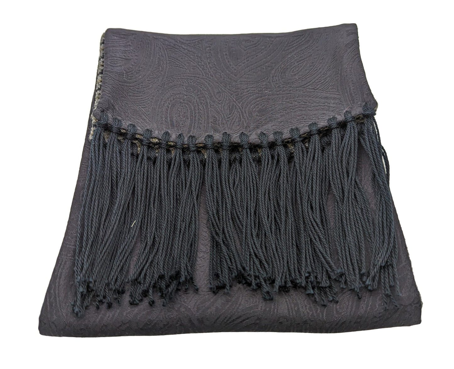 Olive-Check Wool Backed Silk Scarf - Scarves - - THREADPEPPER