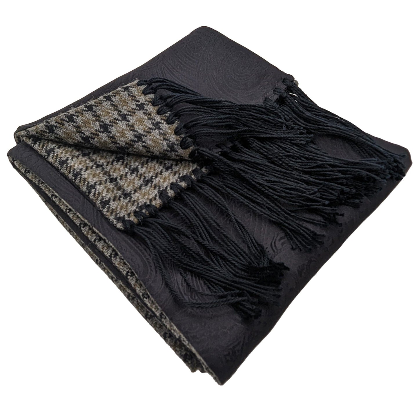 Olive-Check Wool Backed Silk Scarf - Scarves - - THREADPEPPER