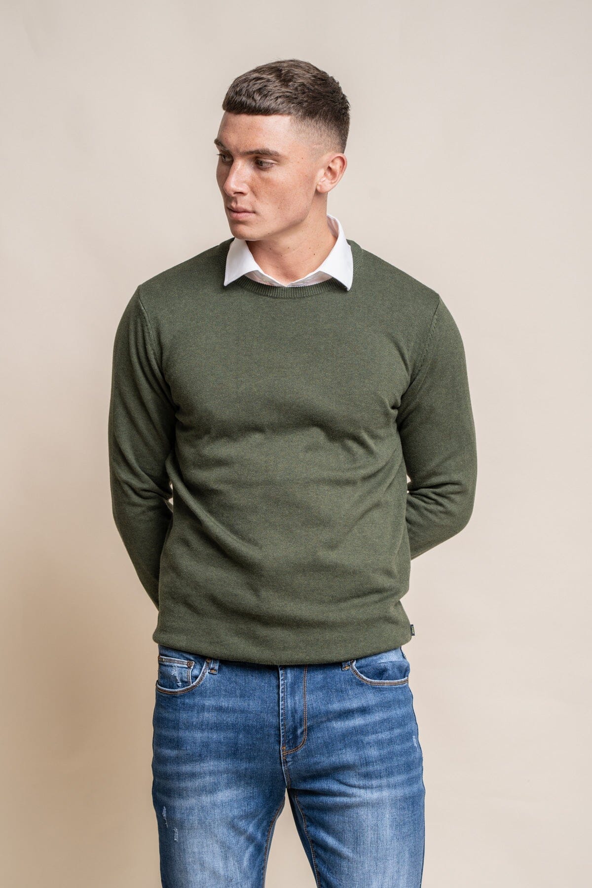 Olive Green Crewneck Jumper - Jumpers - - THREADPEPPER