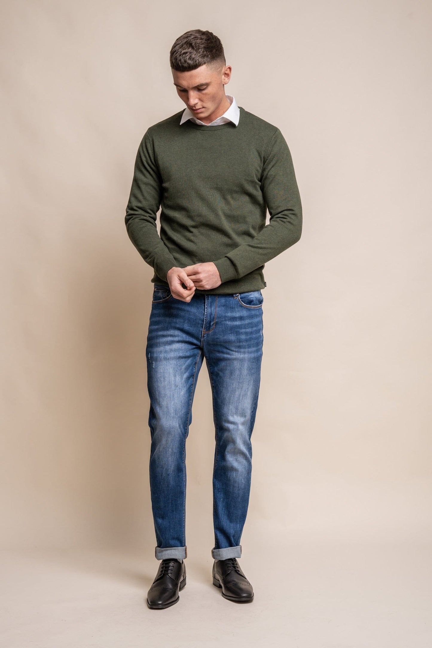 Olive Green Crewneck Jumper - Jumpers - - THREADPEPPER