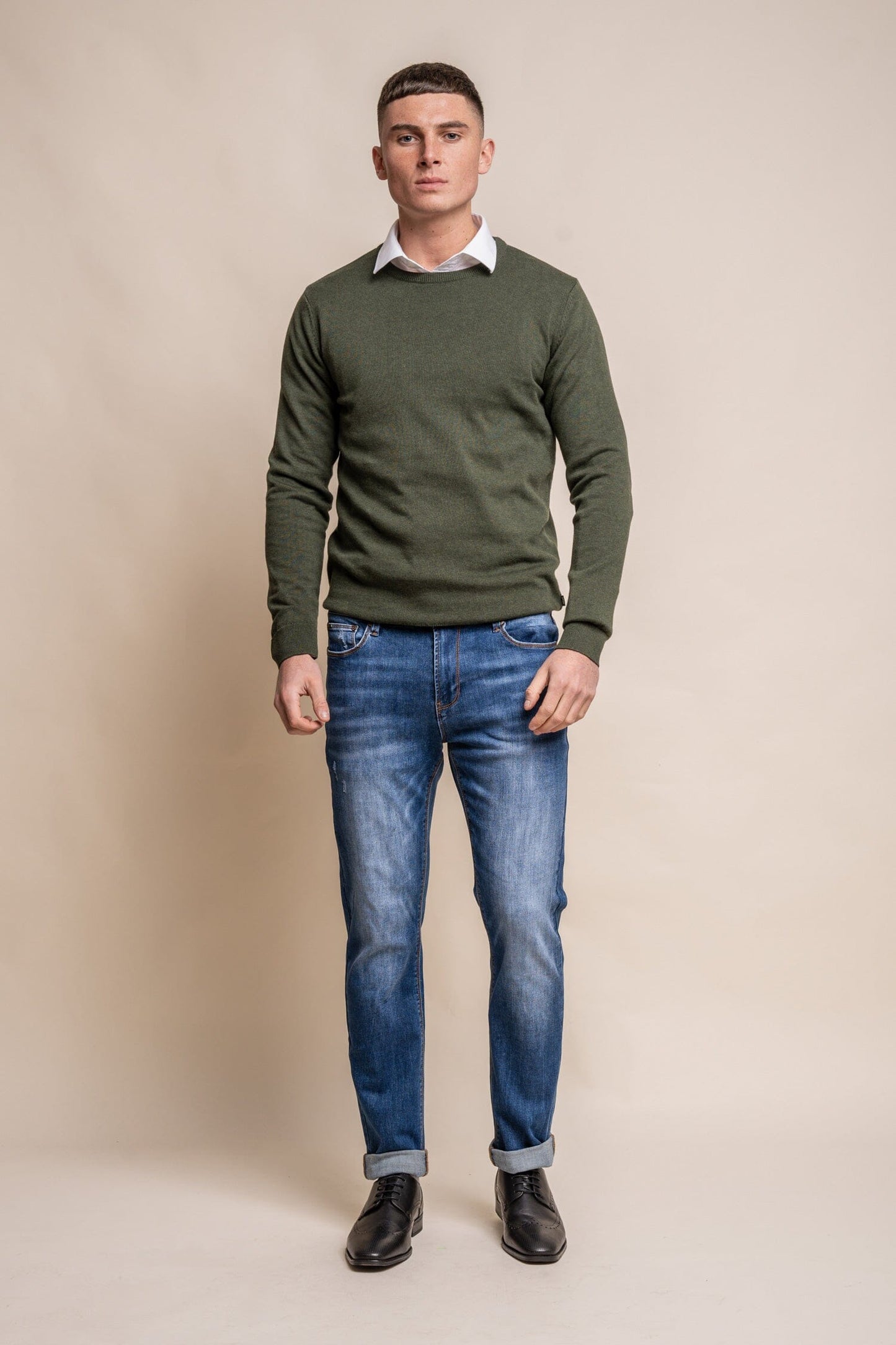 Olive Green Crewneck Jumper - Jumpers - - THREADPEPPER