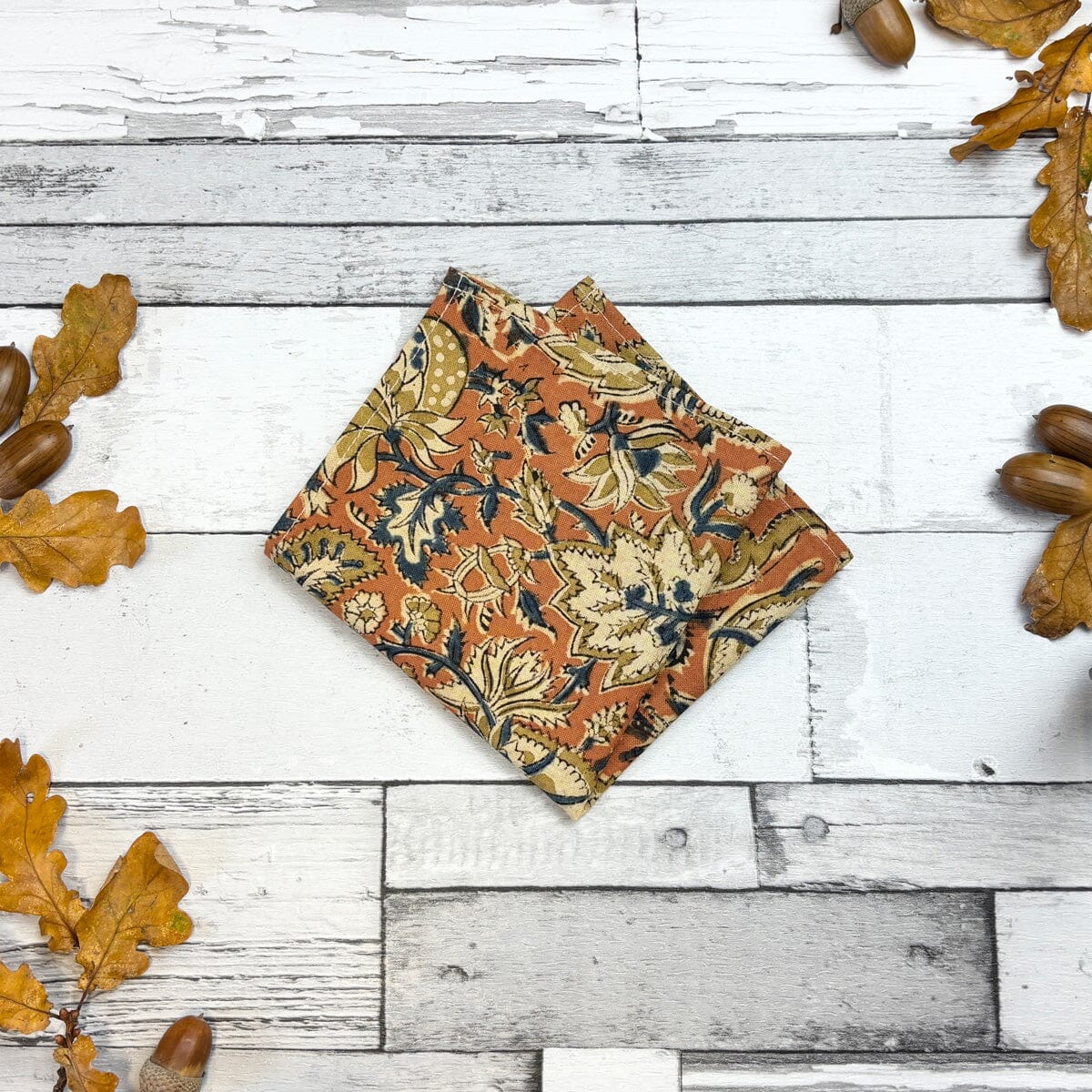 Orange Paisley Hand-Printed Cotton Pocket Square - Handkerchiefs -