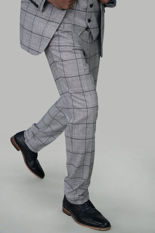 Pale Grey Checked Trousers - STOCK CLEARANCE - Trousers Sale -