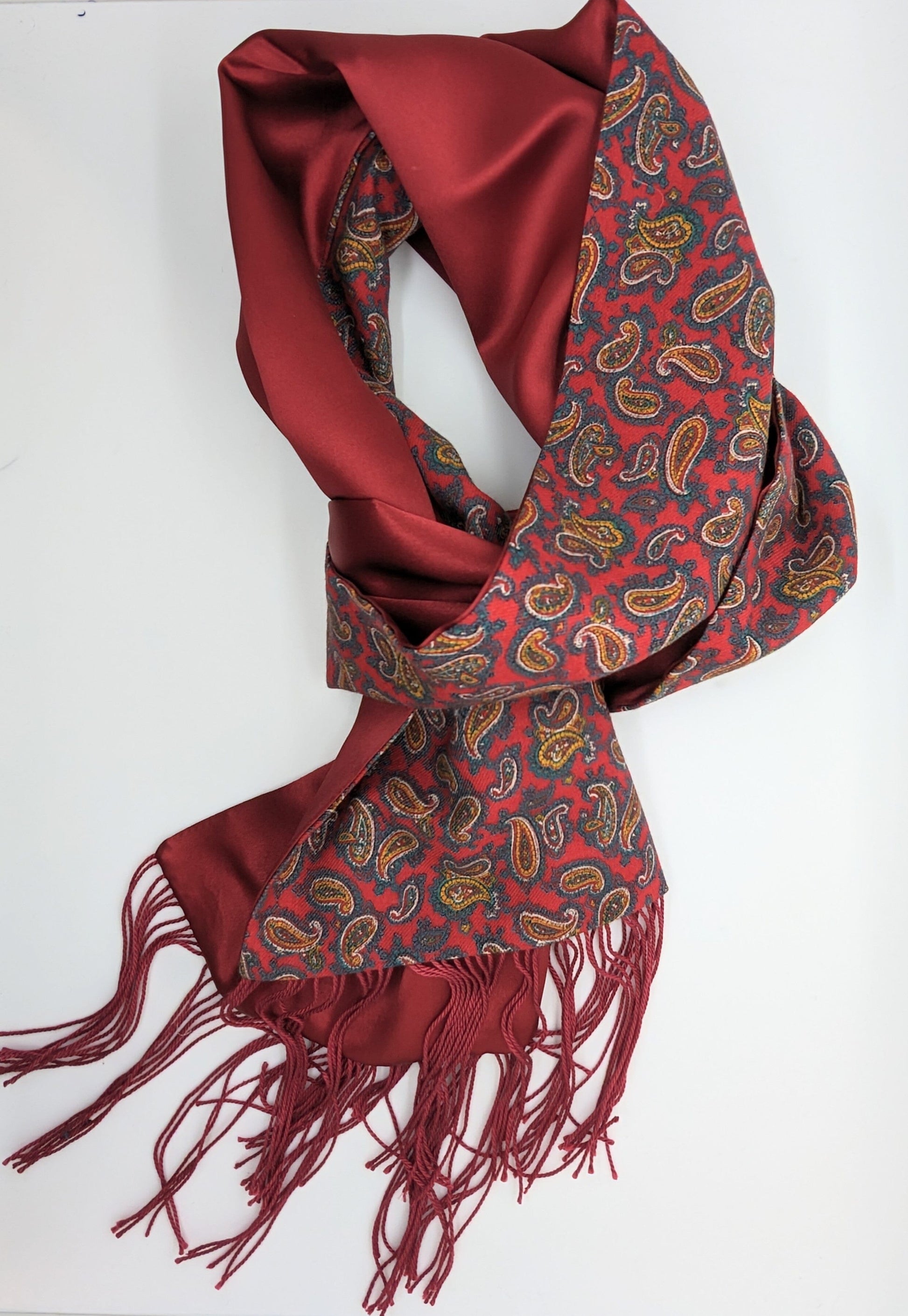 Red Paisley Wool Backed Silk Scarf - Scarves -
