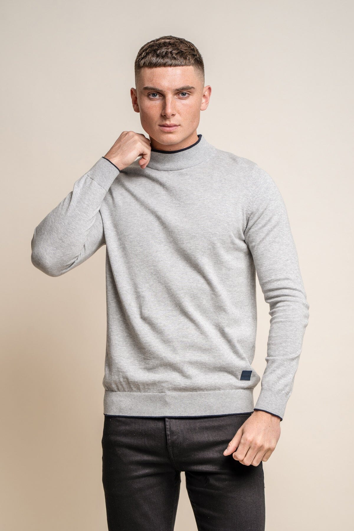 Casual Grey Jumper With Shirt Grey Cotton Printed Hand-Knitted