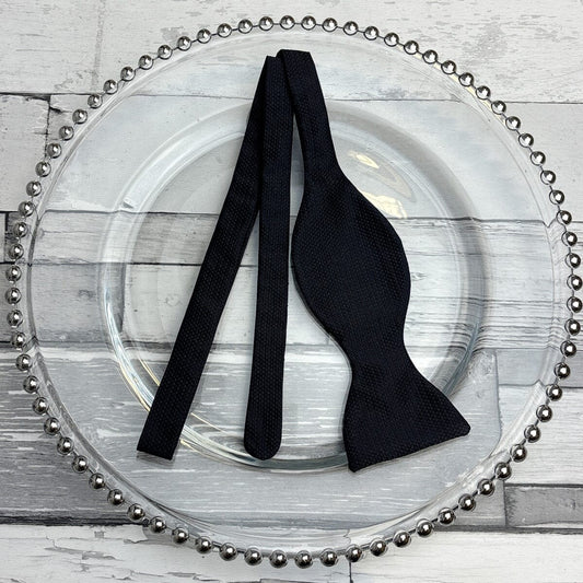 Single End Black Barathea Self-Tie Bow Tie - Formalwear -