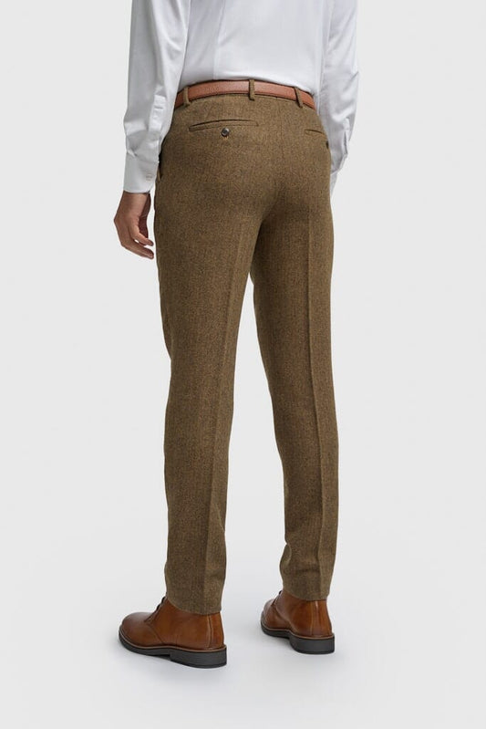 Thomas Brown Herringbone Trousers - Trousers -