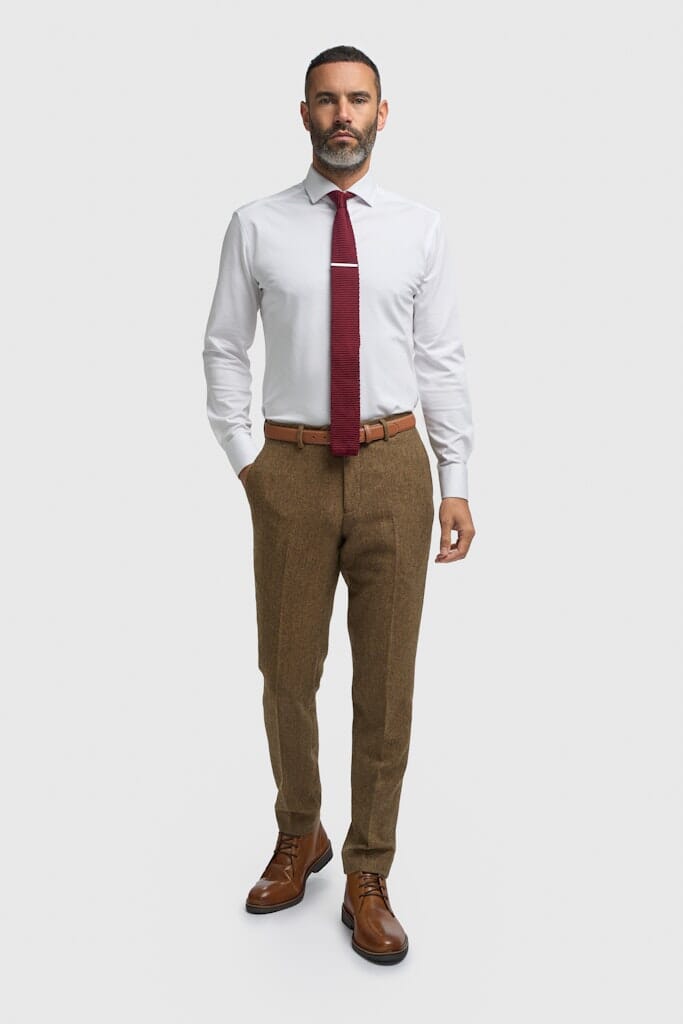 Thomas Brown Herringbone Trousers - Trousers -