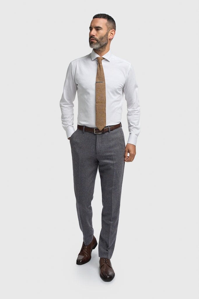 Thomas Grey Herringbone Trousers - Trousers -