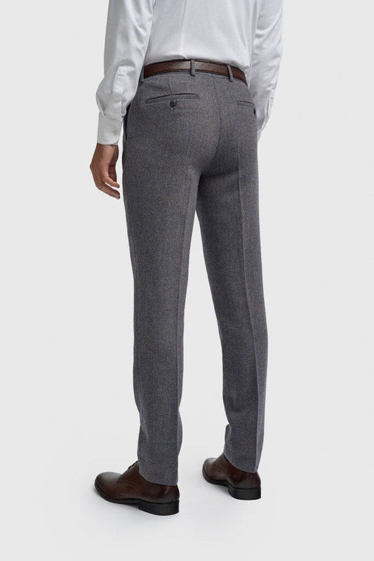 Thomas Grey Herringbone Trousers - Trousers -
