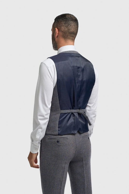 Thomas Grey Herringbone Waistcoat - Waistcoats -