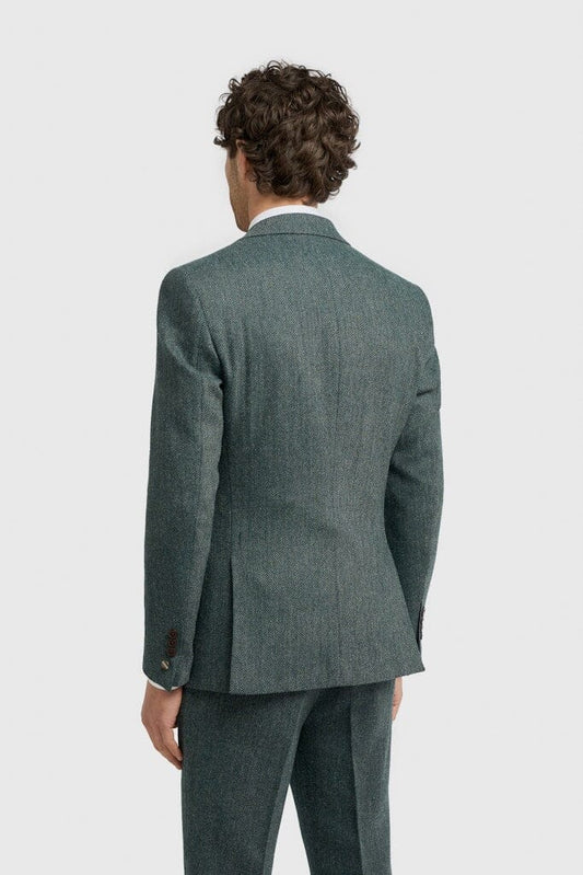 Thomas Olive Herringbone Jacket - Blazers & Jackets -