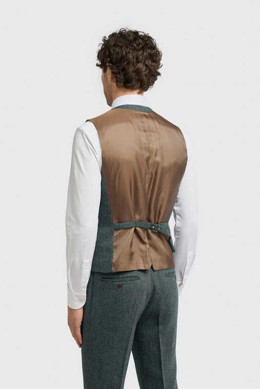 Thomas Olive Herringbone Waistcoat - Waistcoats -
