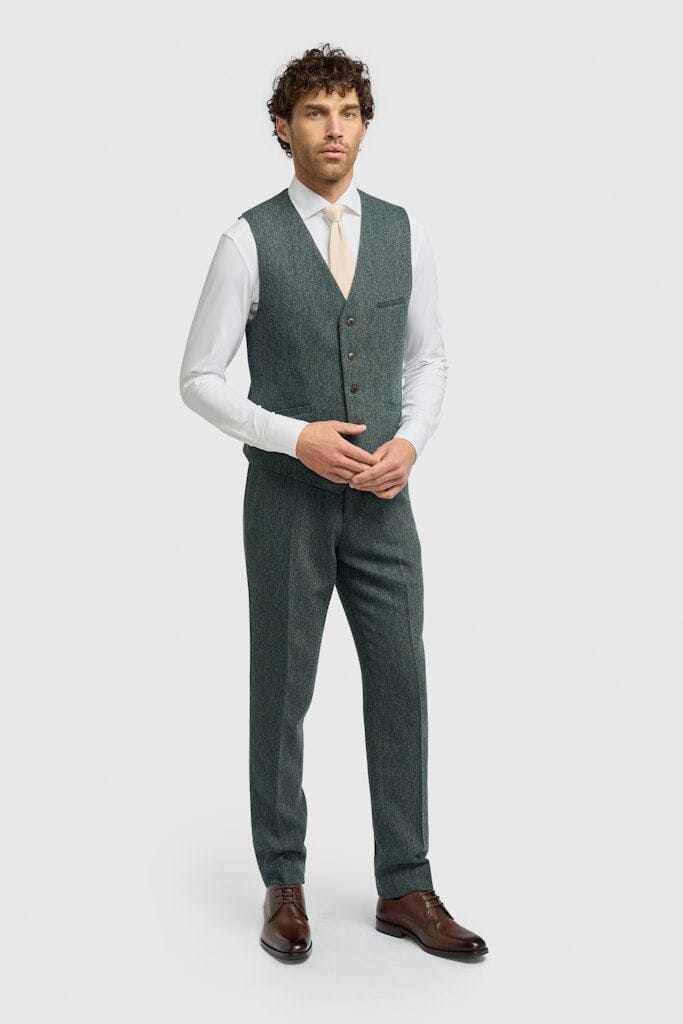 Thomas Olive Herringbone Waistcoat - Waistcoats -