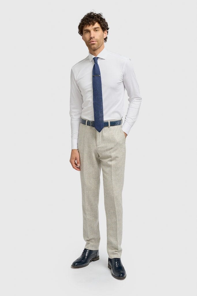 Thomas Pearl Grey Herringbone Trousers - Trousers -