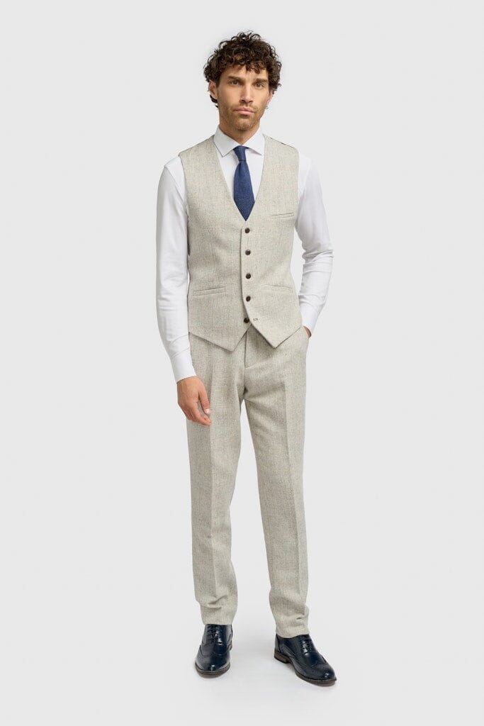 Thomas Pearl Grey Herringbone Waistcoat - Waistcoats -