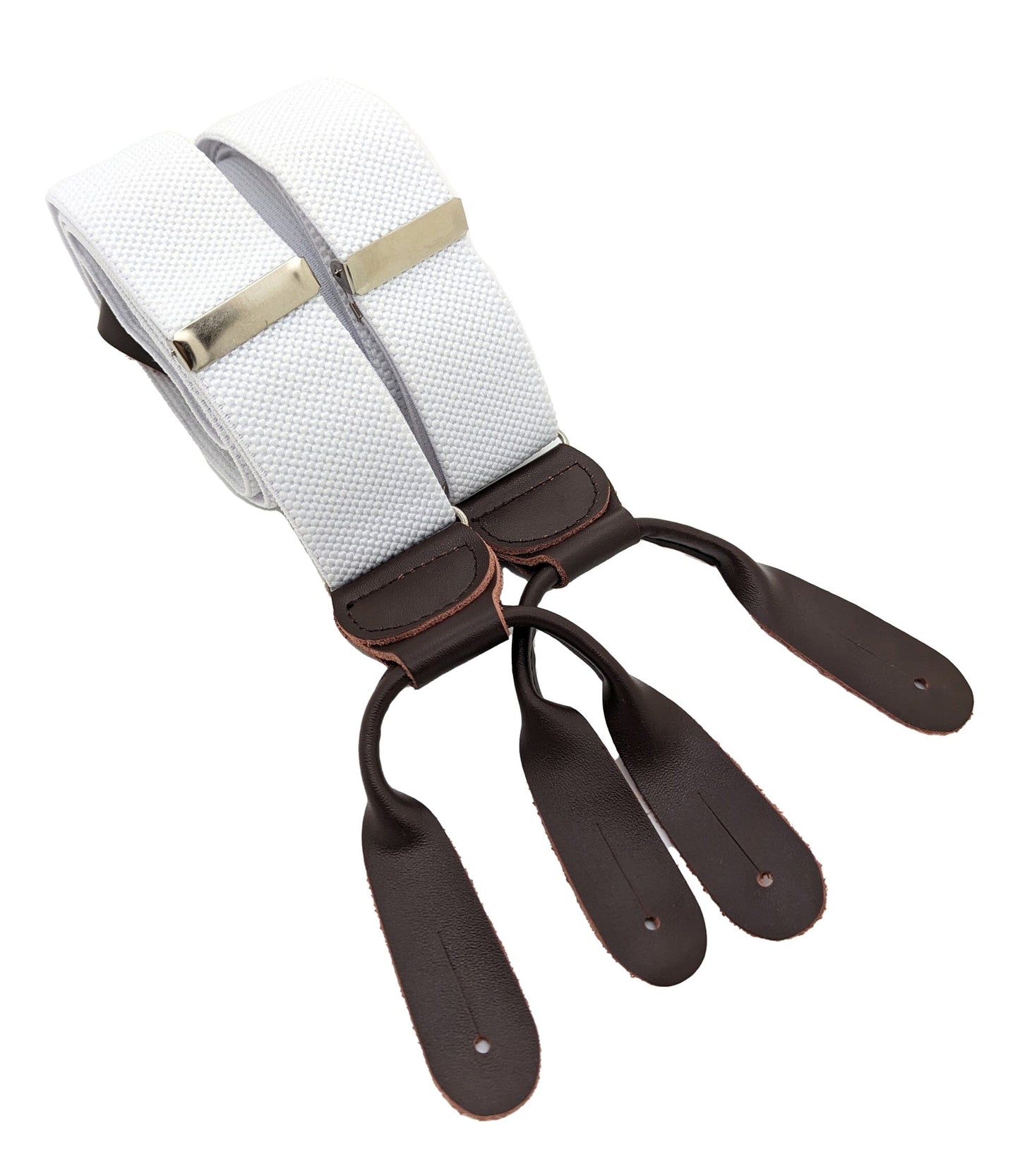 White Leather-Ended Extra Long Braces - Braces - - THREADPEPPER