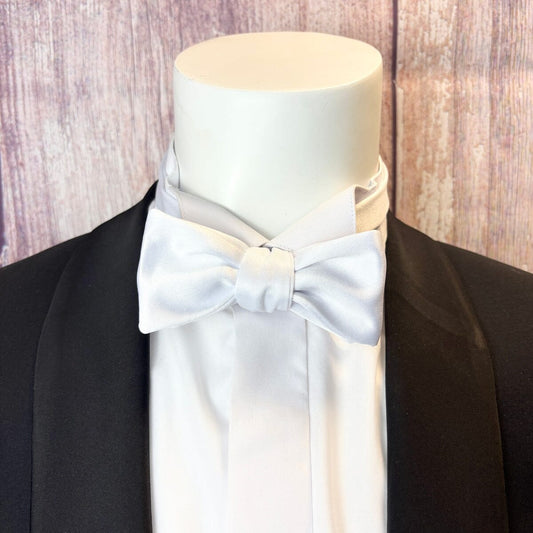 White Satin Batswing Bow Tie - Bow Ties -
