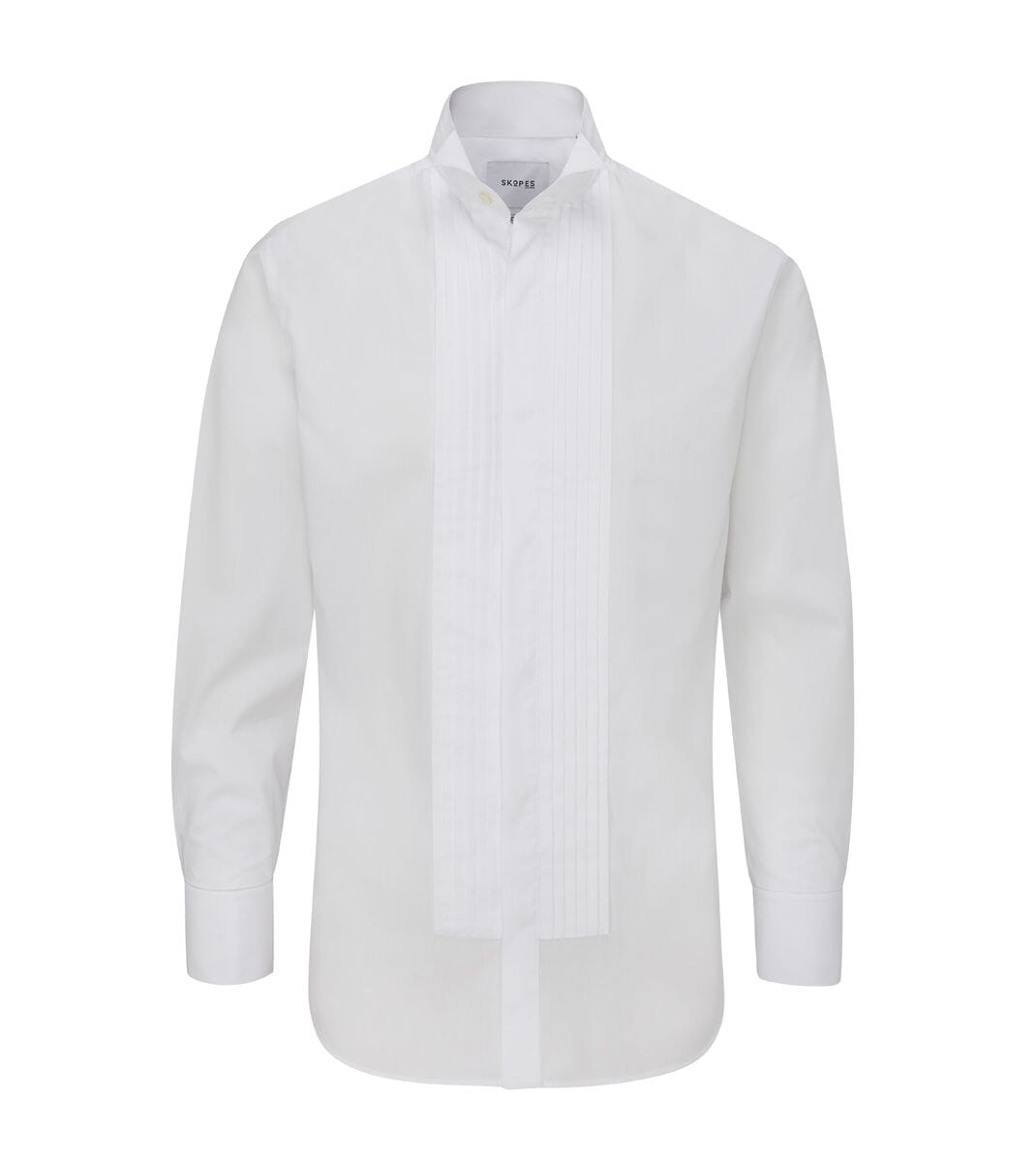 Wing Collar Pleated White Dress Shirt - Shirts - - THREADPEPPER