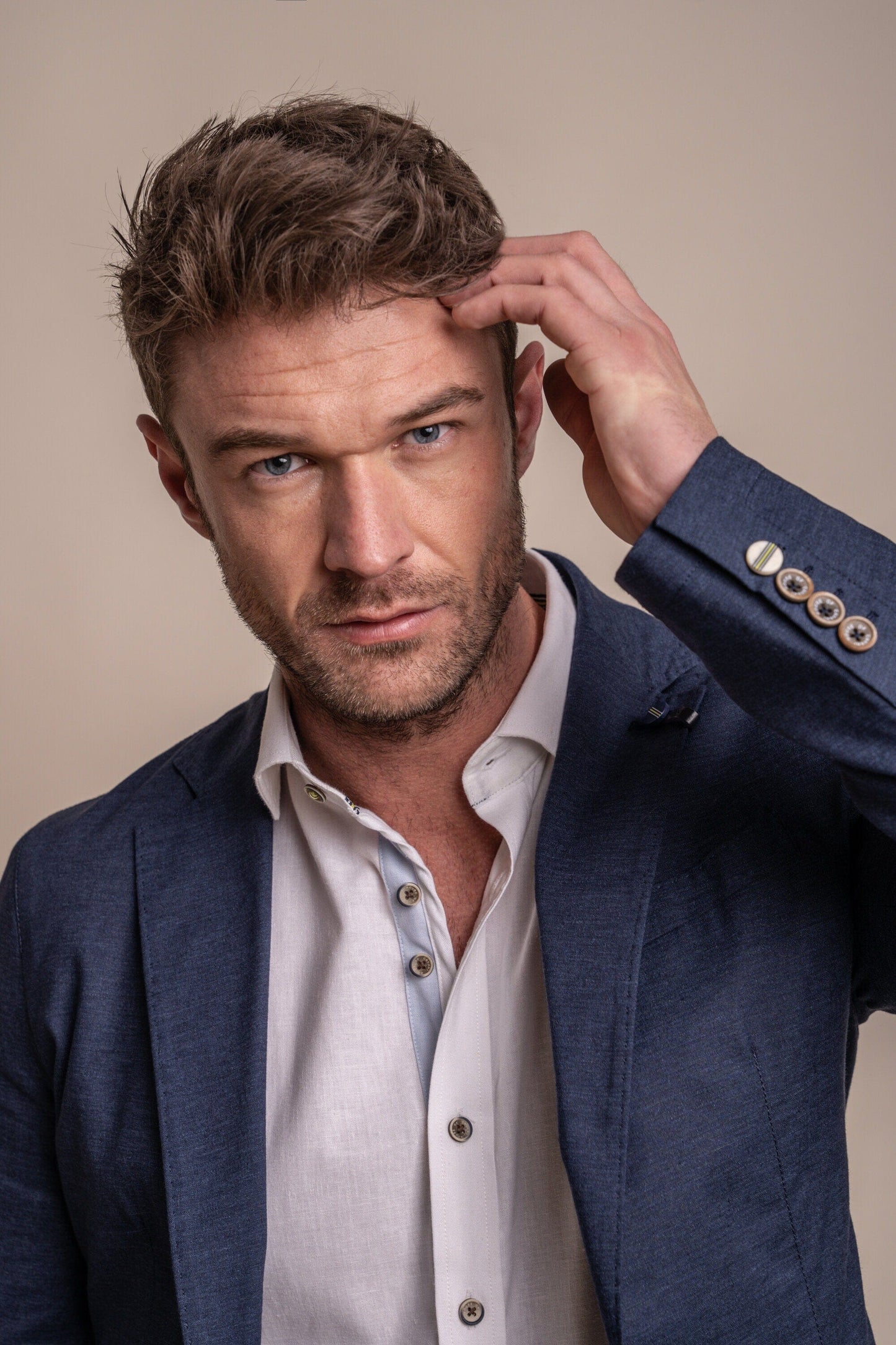 Alvari Quarter Lined Navy Linen Blazer - Blazers & Jackets - - THREADPEPPER
