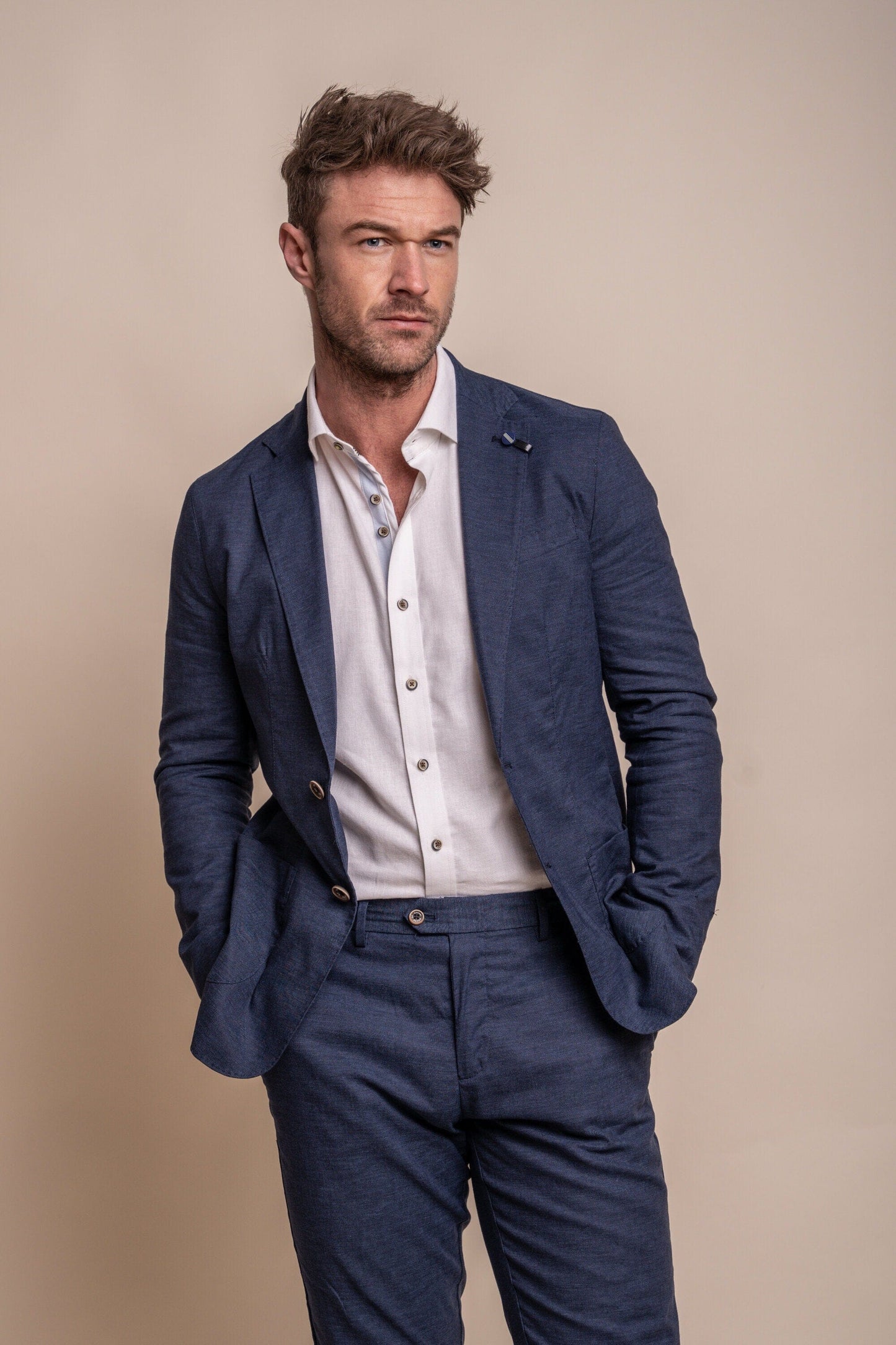 Alvari Quarter Lined Navy Linen Blazer - Blazers & Jackets - 34R - THREADPEPPER