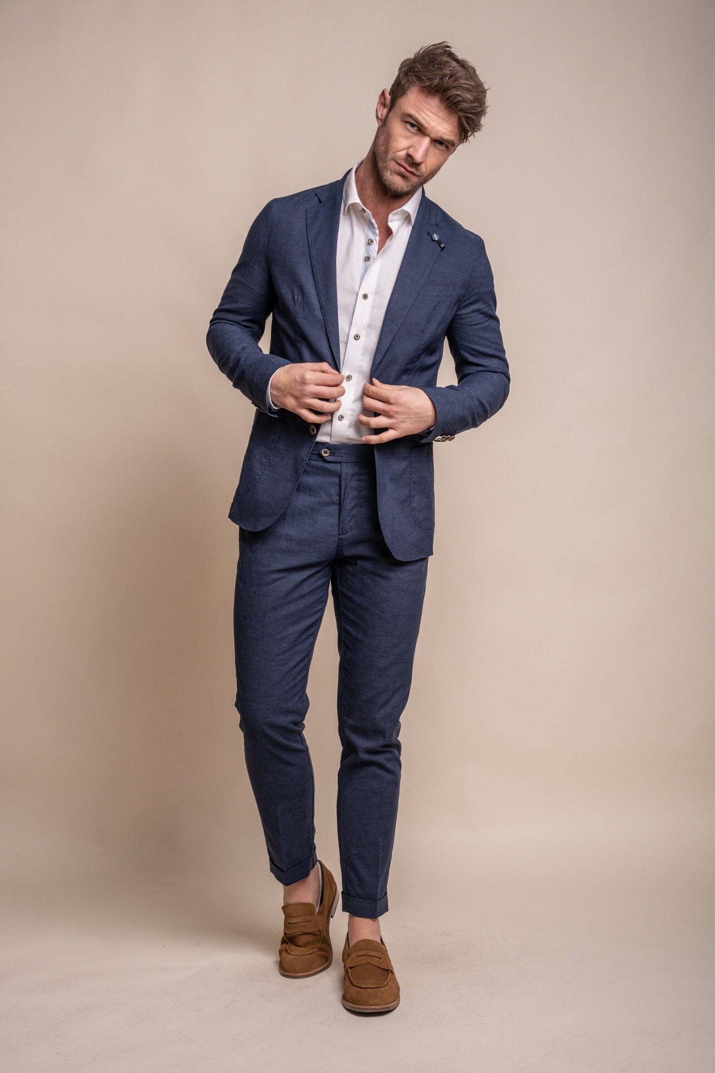 Alvari Quarter Lined Navy Linen Blazer - Blazers & Jackets - - THREADPEPPER