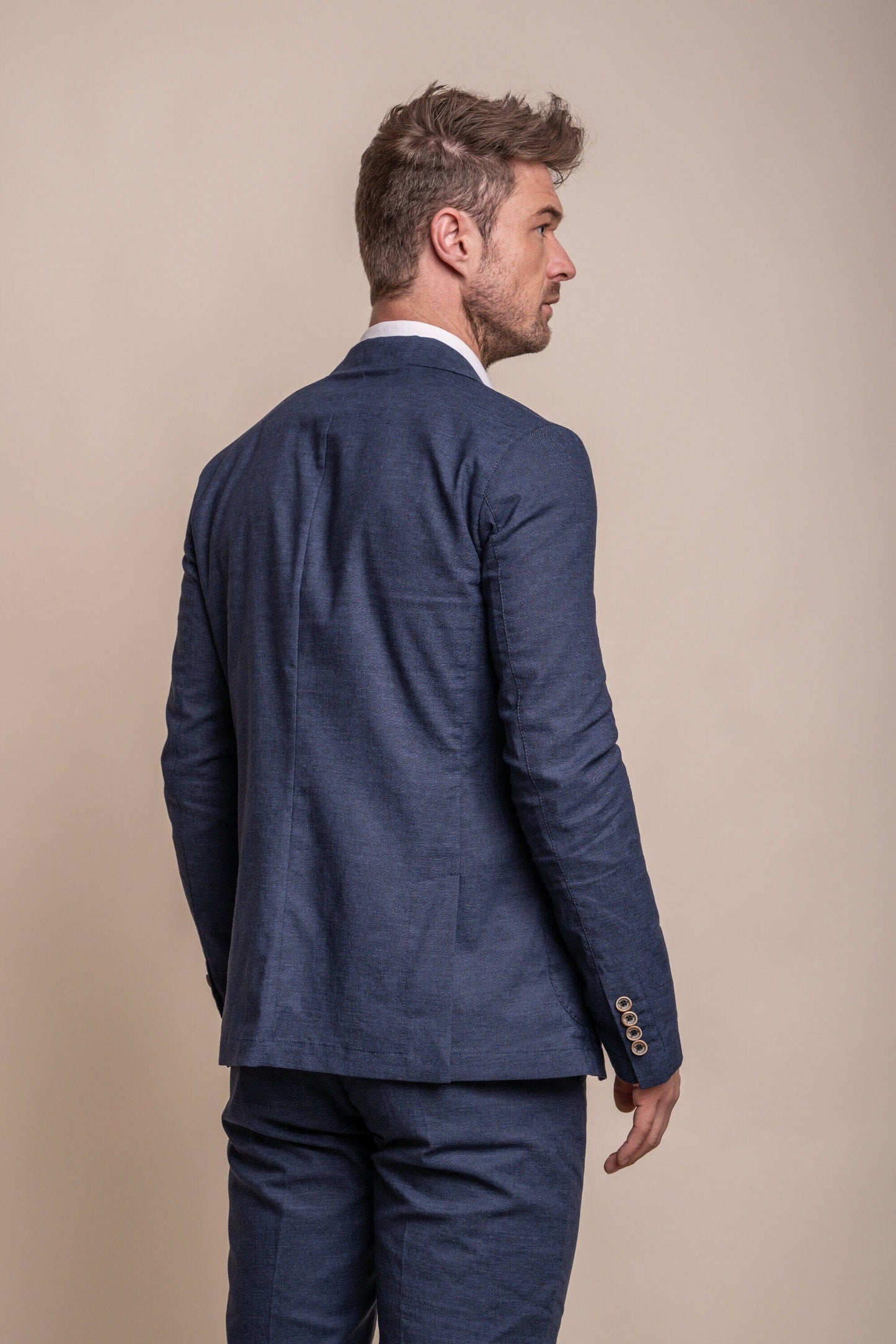 Alvari Quarter Lined Navy Linen Blazer - Blazers & Jackets - - THREADPEPPER