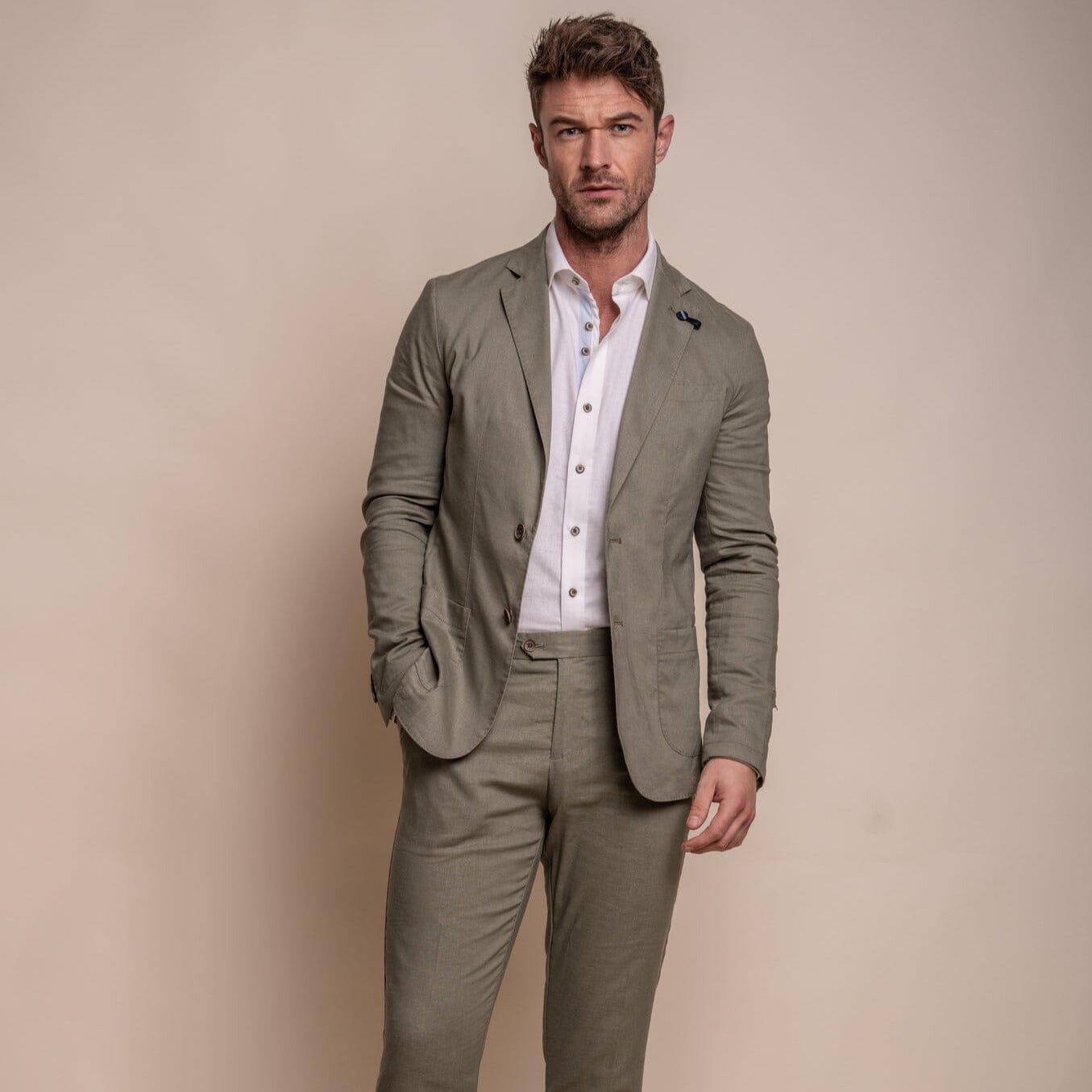 Alvari Quarter Lined Sage Linen Blazer - Blazers & Jackets - - THREADPEPPER