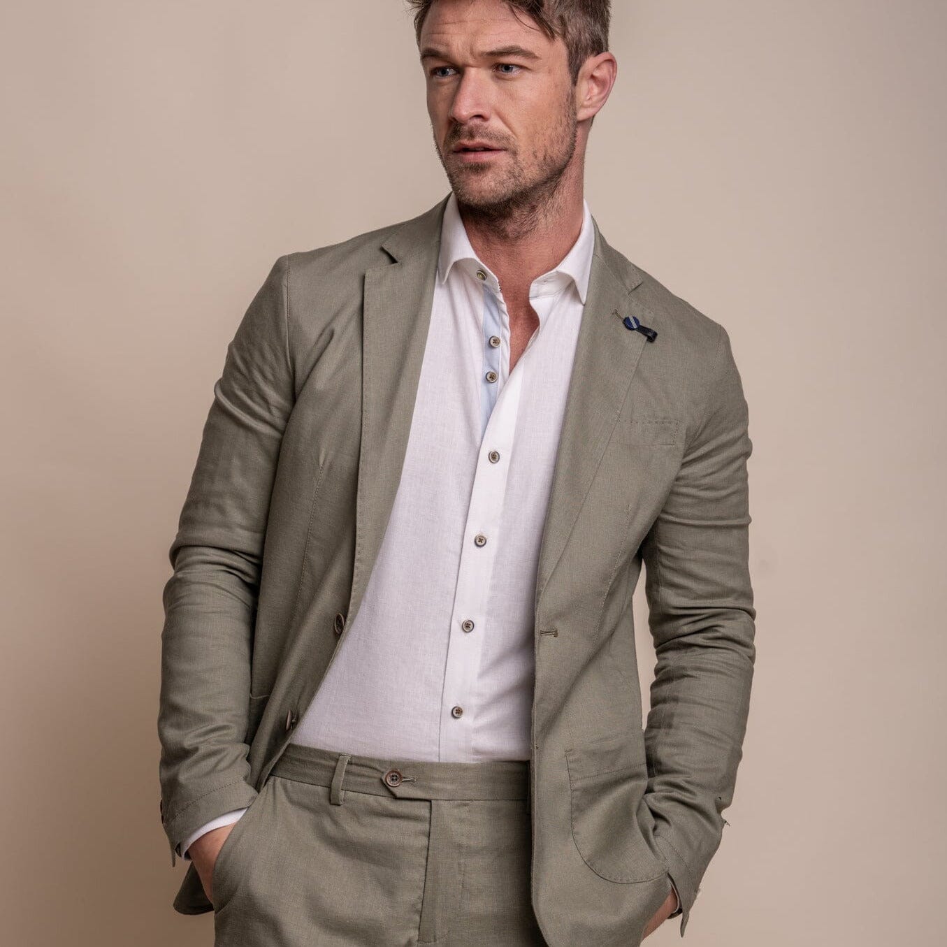 Alvari Quarter Lined Sage Linen Blazer - Blazers & Jackets - 34R - THREADPEPPER