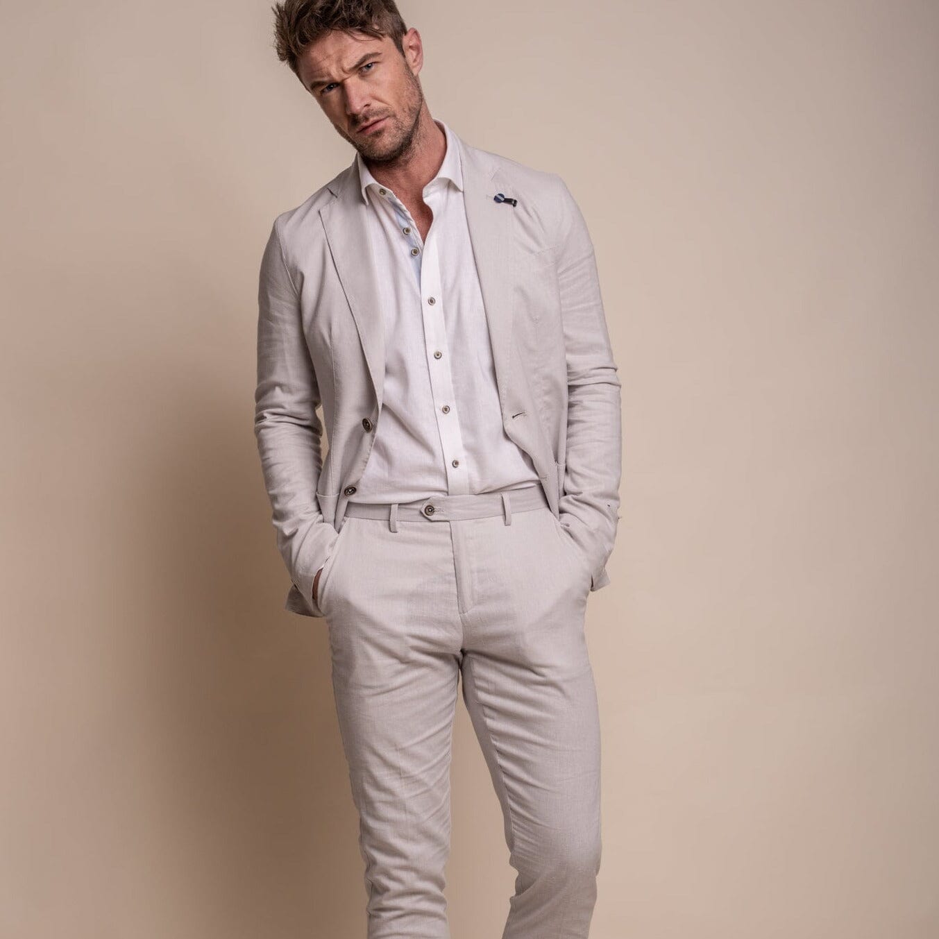 Alvari Quarter Lined Stone Linen Blazer - Blazers & Jackets - - THREADPEPPER