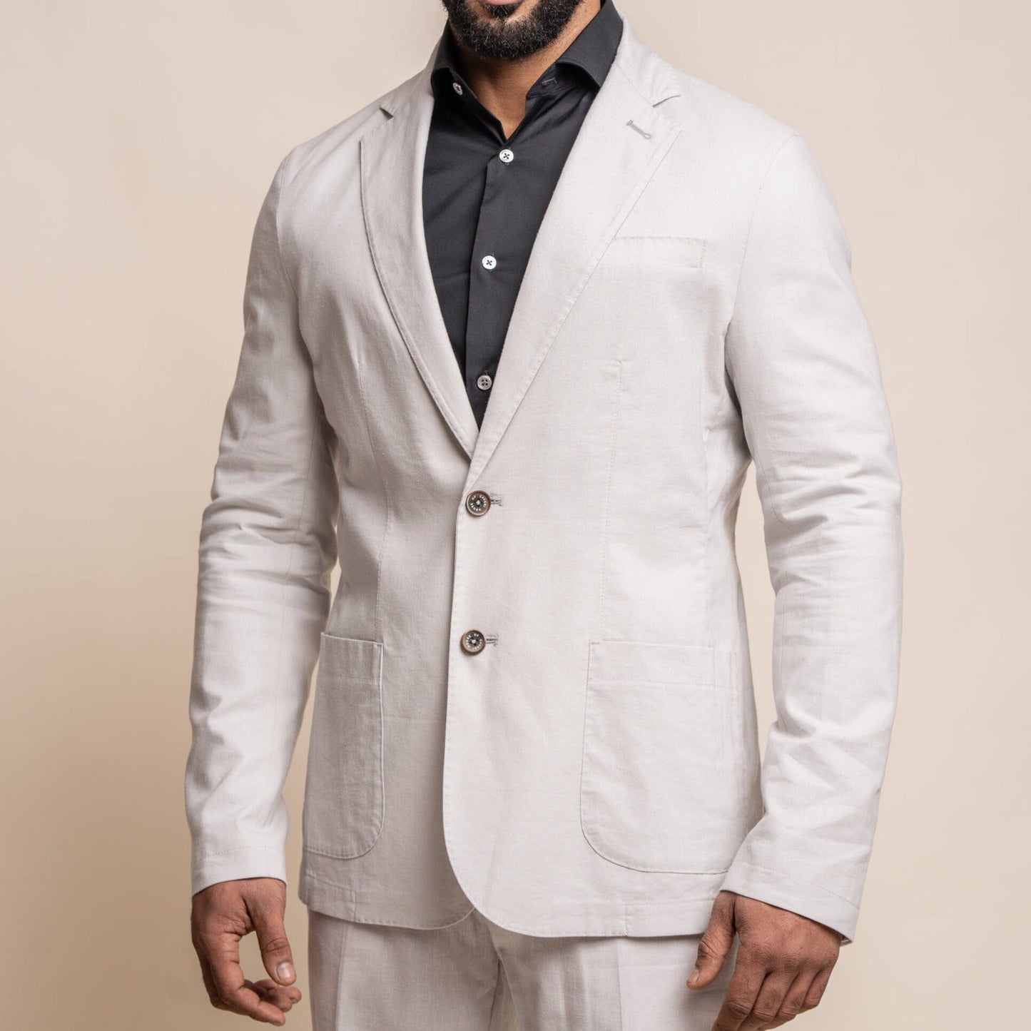 Alvari Quarter Lined Stone Linen Blazer - Blazers & Jackets - - THREADPEPPER