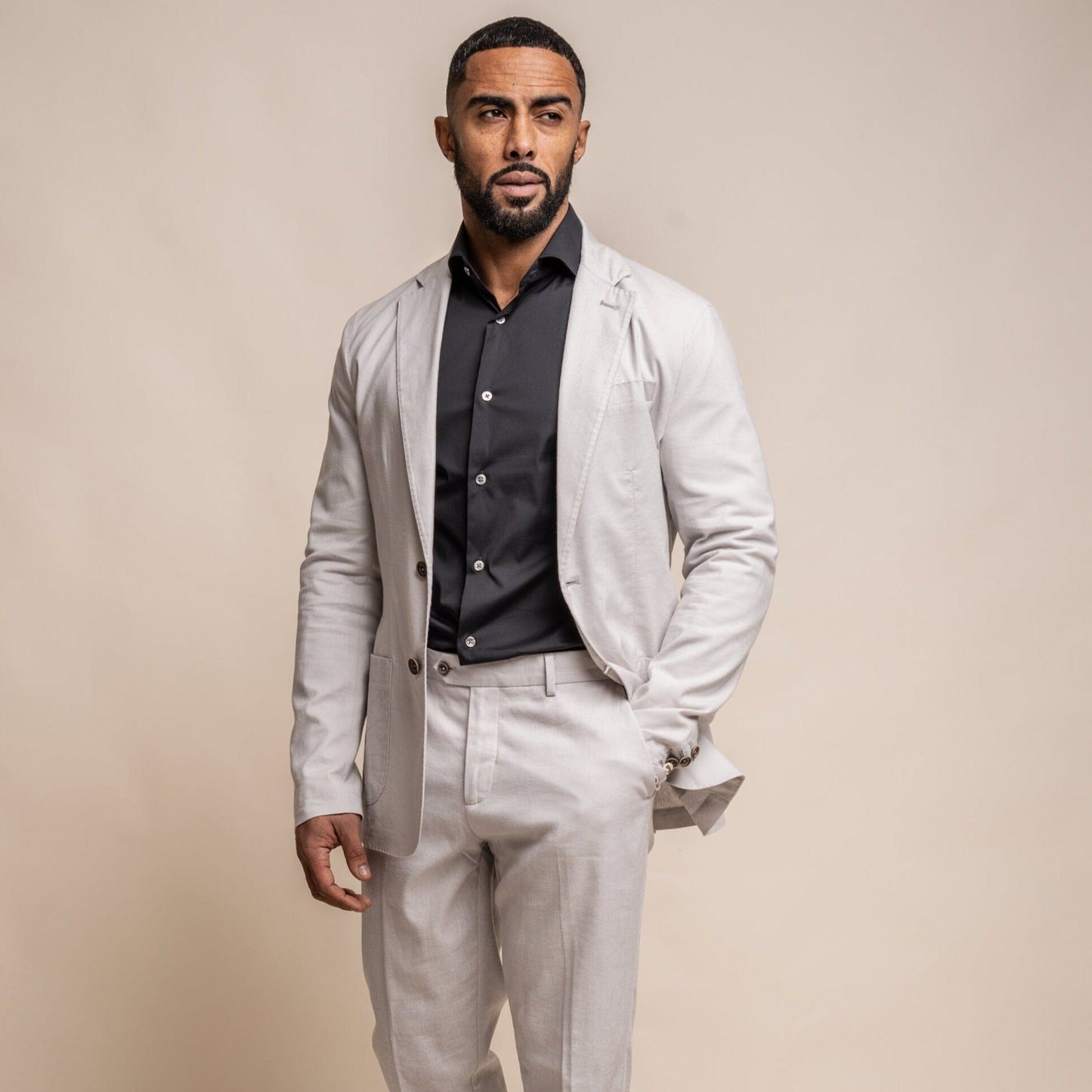 Alvari Quarter Lined Stone Linen Blazer - Blazers & Jackets - - THREADPEPPER