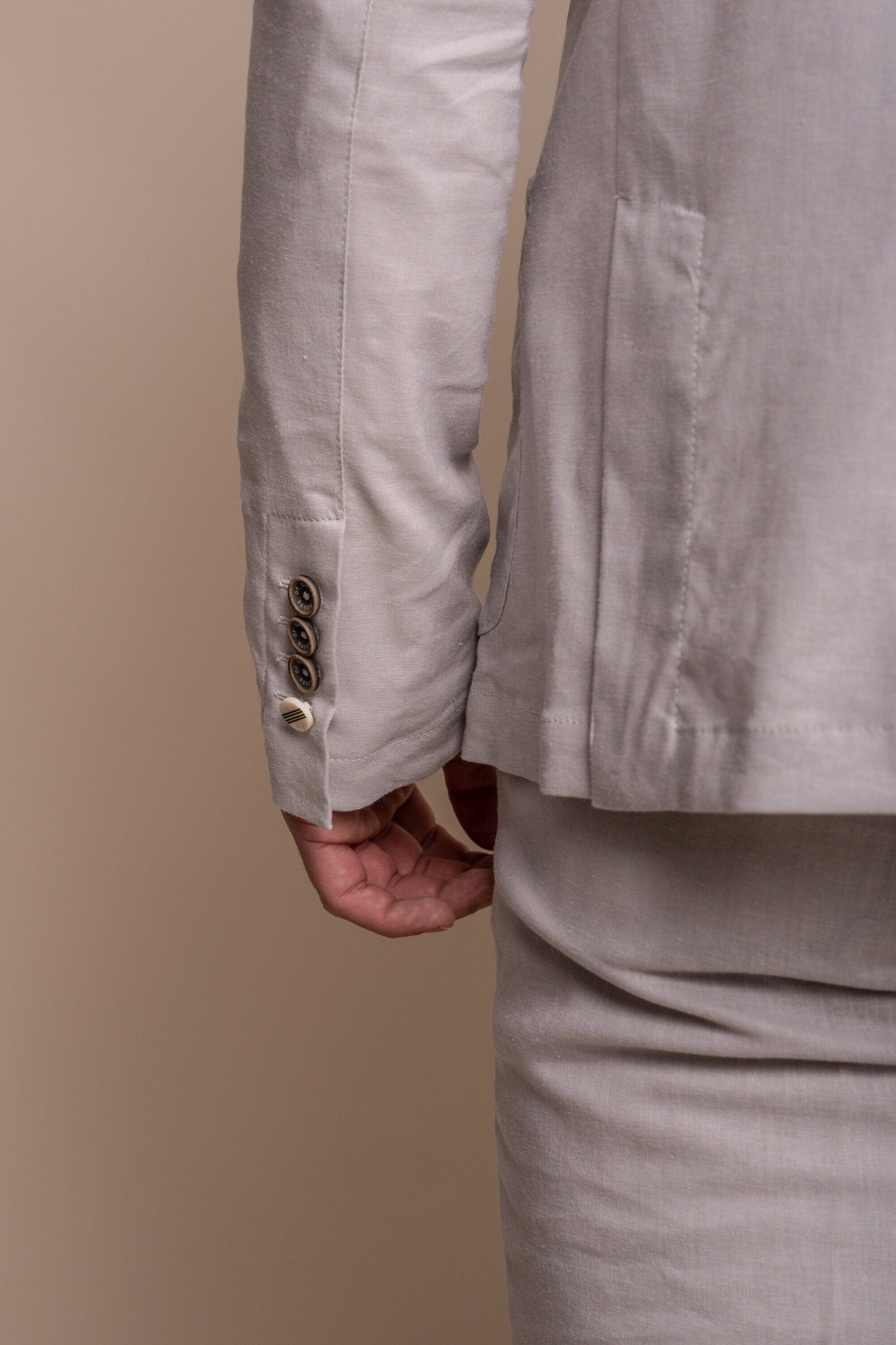 Alvari Quarter Lined Stone Linen Blazer - Blazers & Jackets - - THREADPEPPER