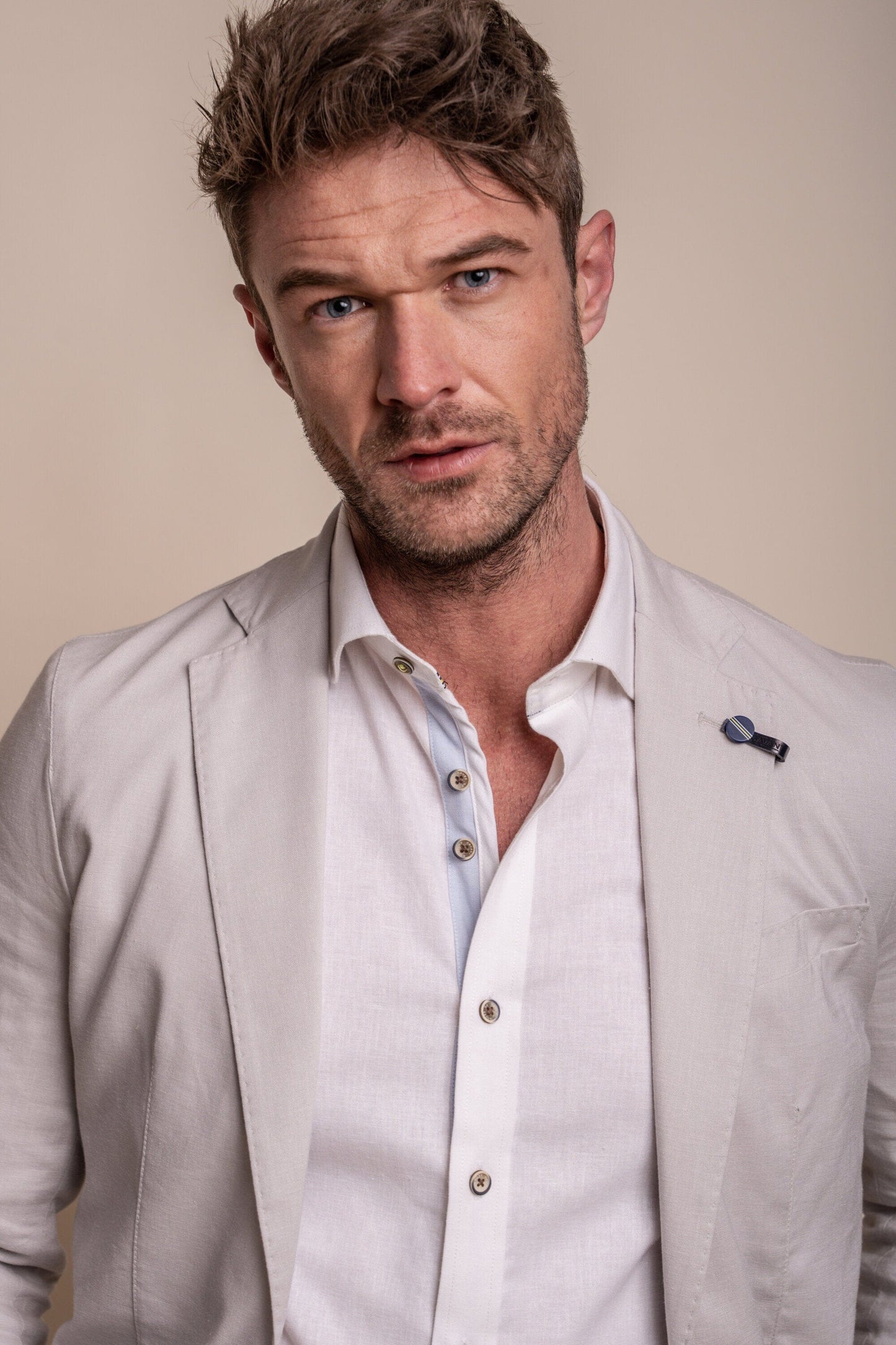 Alvari Quarter Lined Stone Linen Blazer - Blazers & Jackets - - THREADPEPPER
