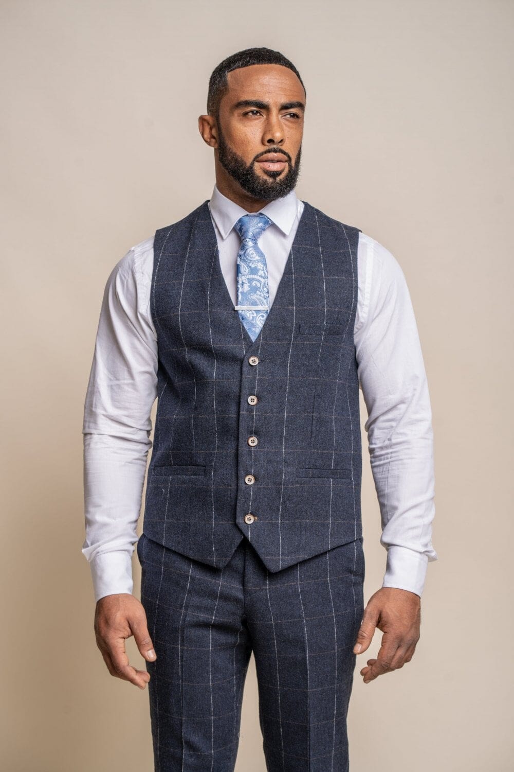 Angels Navy Check Tweed Waistcoat - Waistcoats - 34R - THREADPEPPER