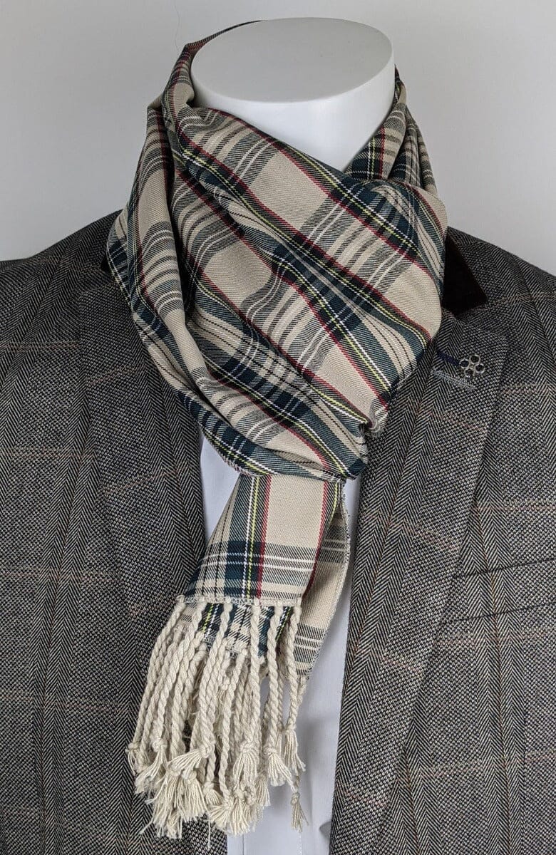 Beige Tartan Scarf - Scarves - - THREADPEPPER