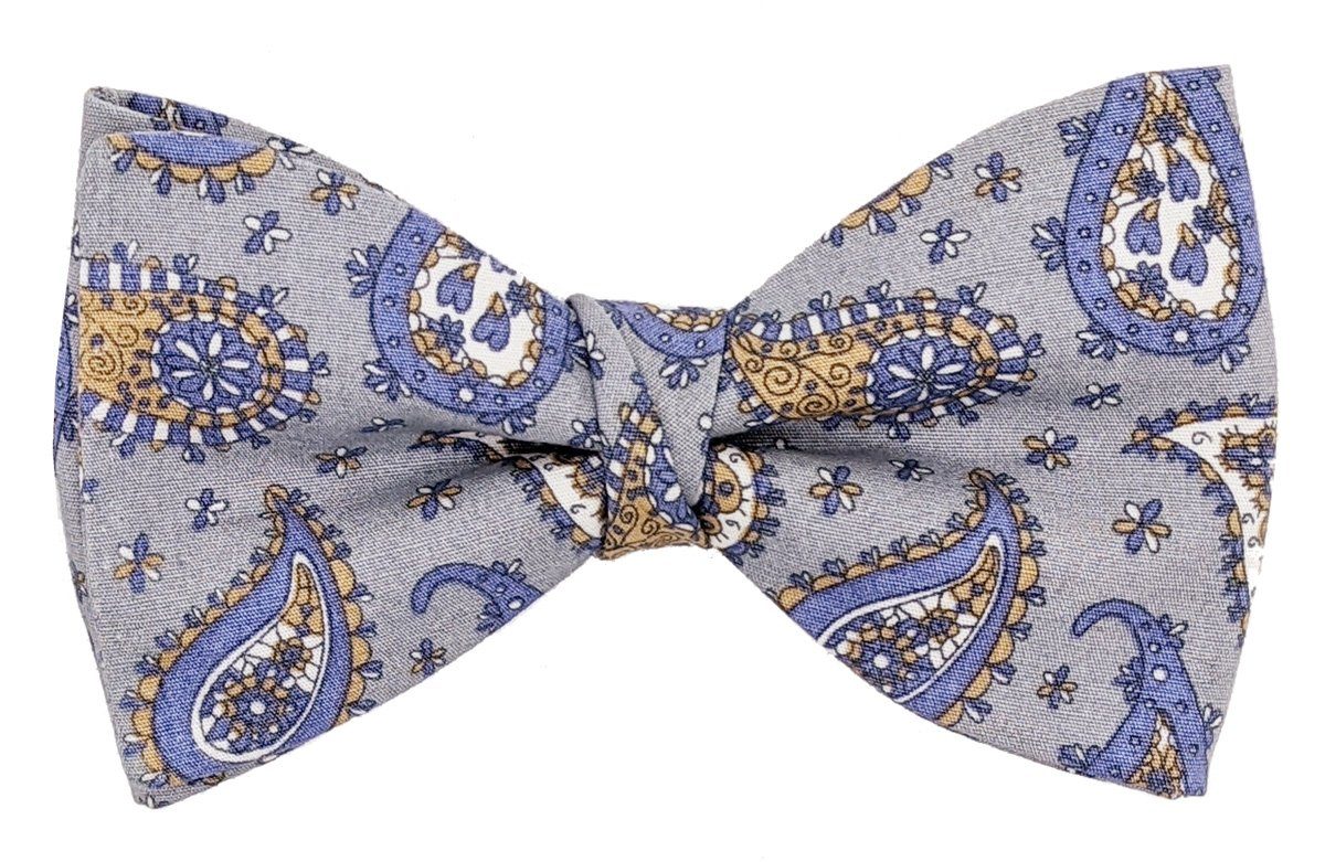 Blue & Gold Daisy Paisley Cotton Ready-Tied Bow Tie - Bow Ties - - THREADPEPPER
