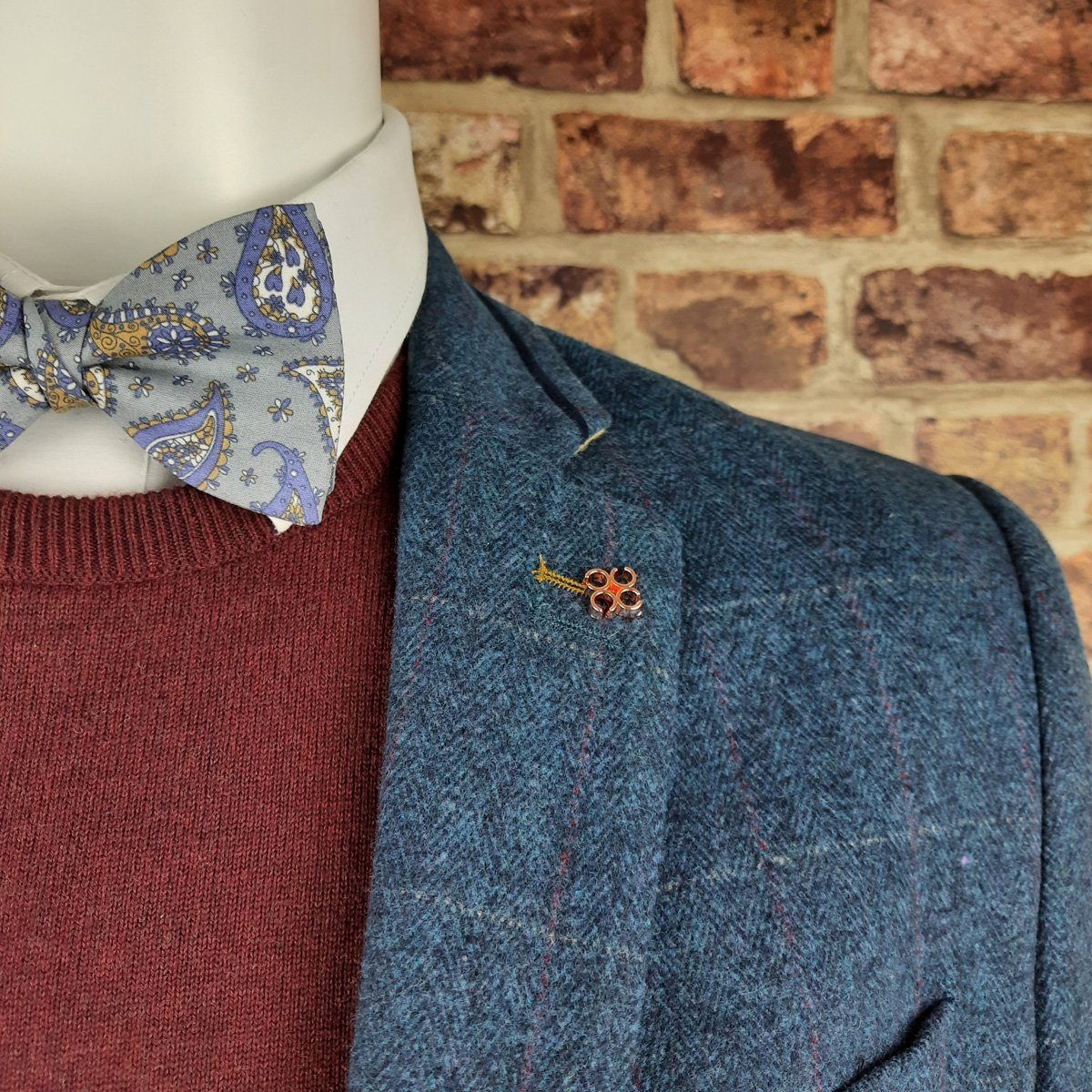 Blue & Gold Daisy Paisley Cotton Ready-Tied Bow Tie - Bow Ties - - THREADPEPPER