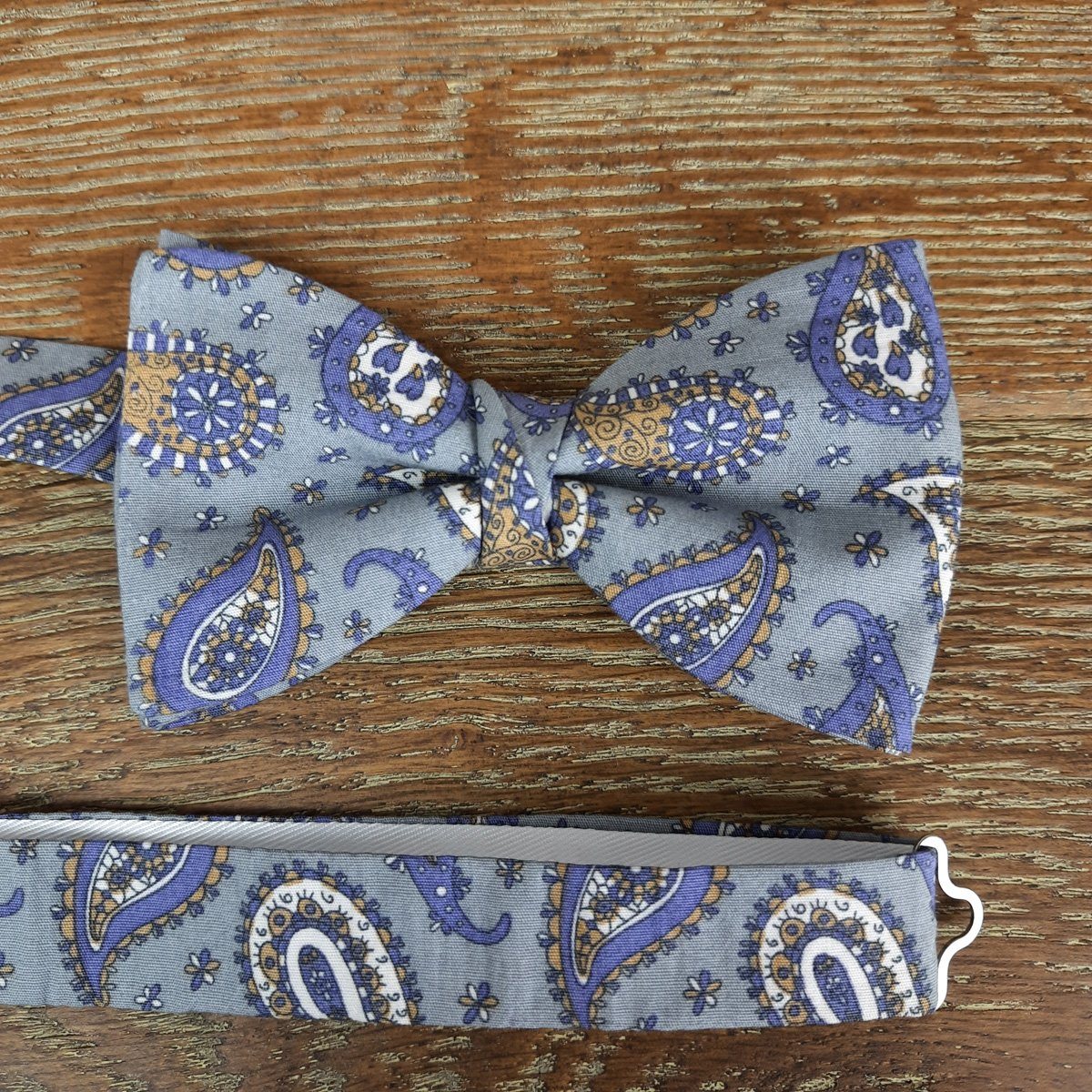 Blue & Gold Daisy Paisley Cotton Ready-Tied Bow Tie - Bow Ties - - THREADPEPPER
