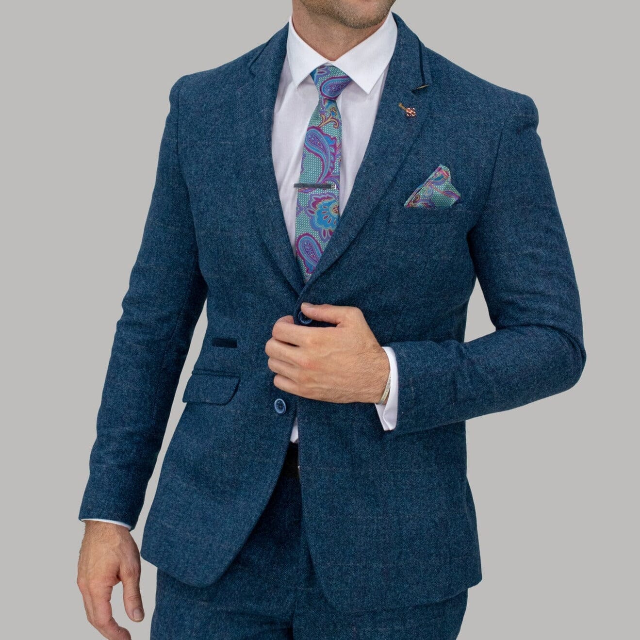 Navy Blue Tweed Jacket Mens Blazers Smart Casual Suit