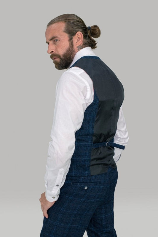 Fine Navy Checked Waistcoat - STOCK CLEARANCE - Waistcoats - - THREADPEPPER
