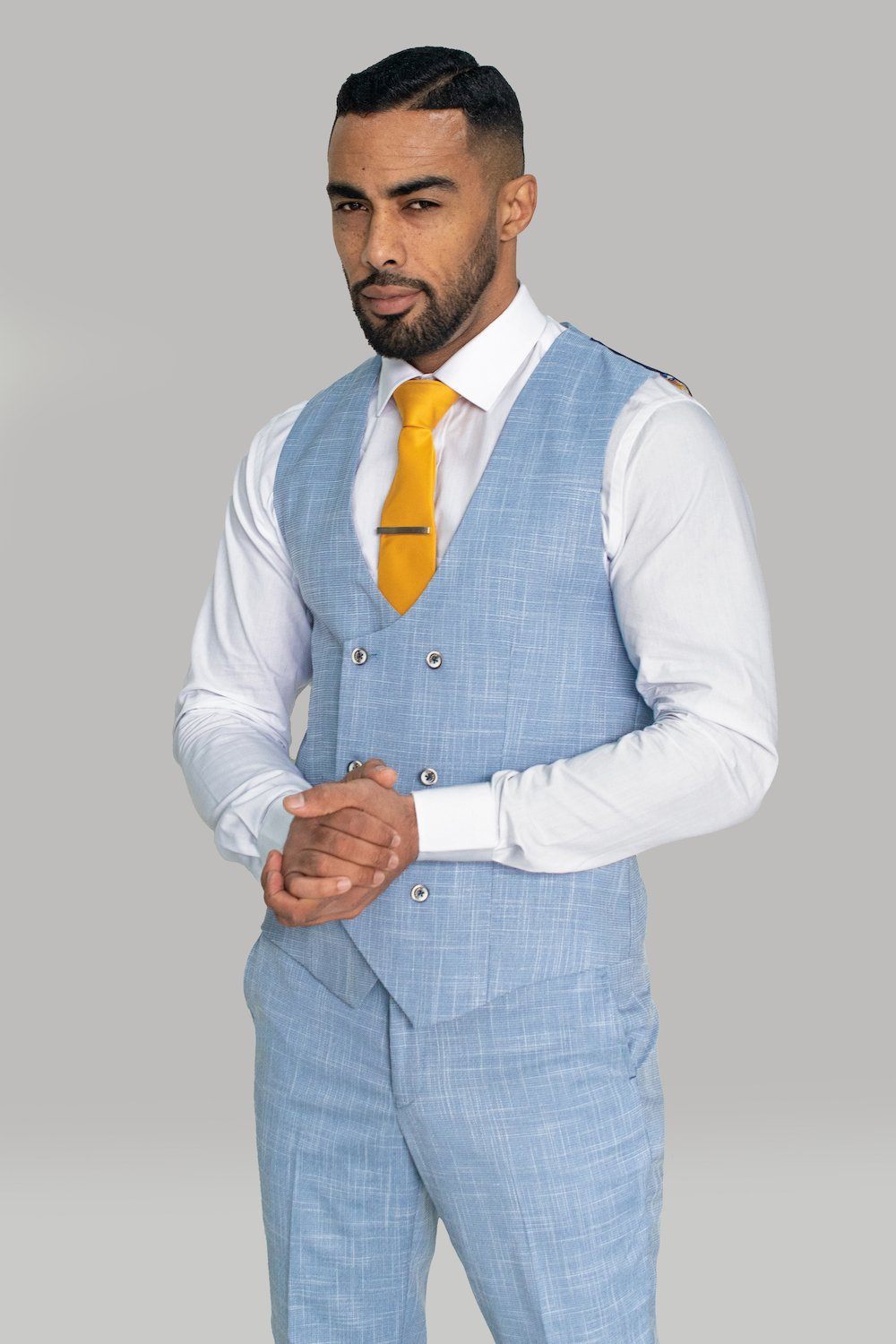 Light Blue Check Waistcoat | Mens Blue Suits THREADPEPPER