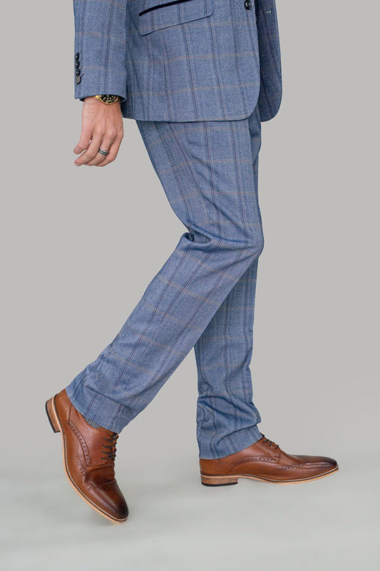 Herringbone Check Blue Tweed Trousers - STOCK CLEARANCE - Trousers - 40R - THREADPEPPER