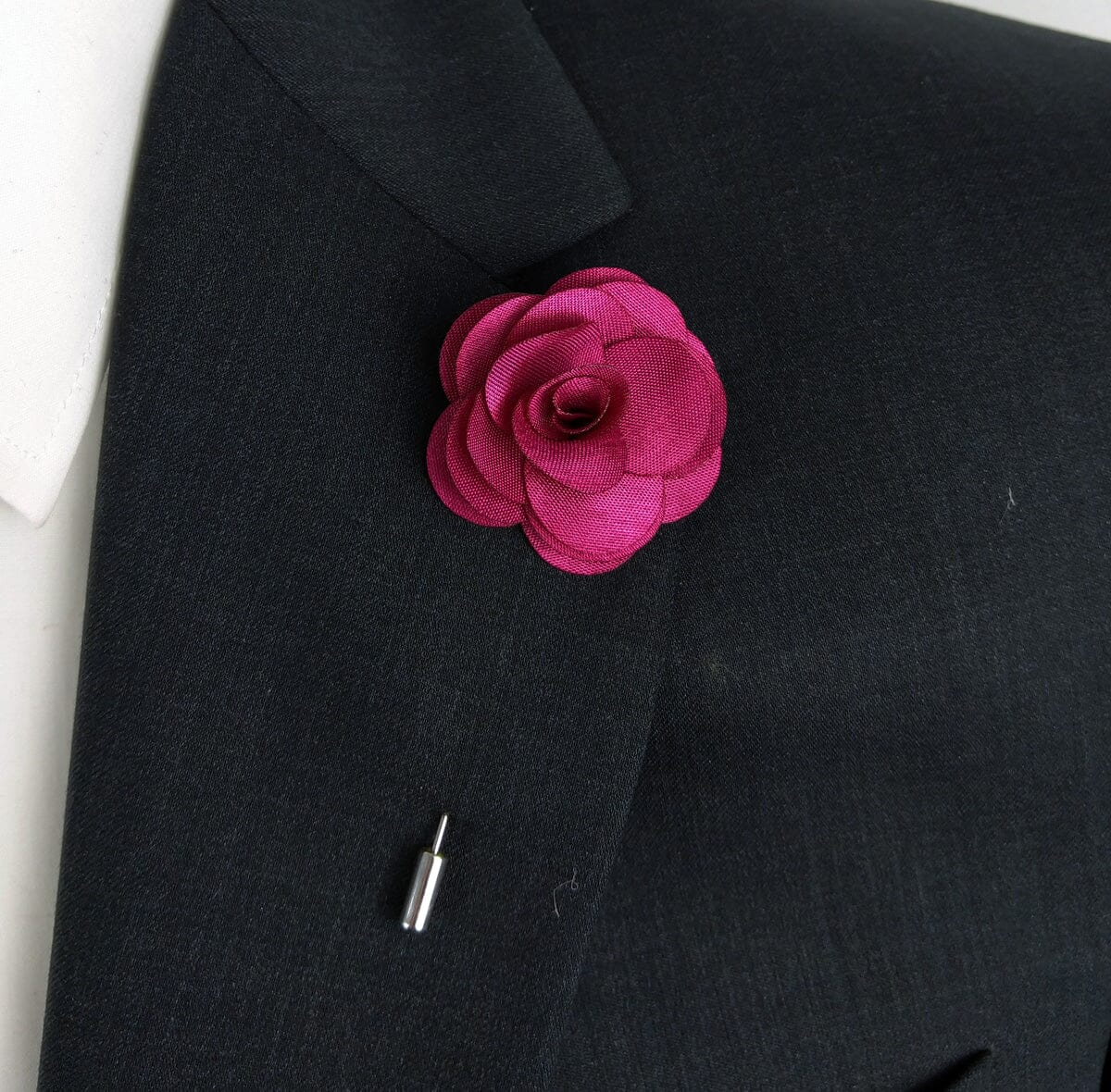 Dark Pink Flower Boutonniere Lapel Pin - Lapel Pin - - THREADPEPPER