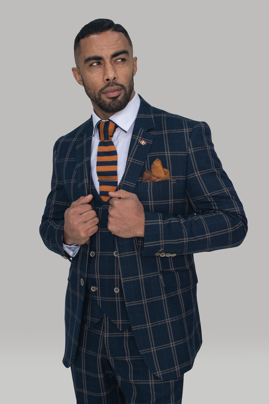 Double Checked Navy Blazer - STOCK CLEARANCE - Blazers & Jackets Sale - - THREADPEPPER