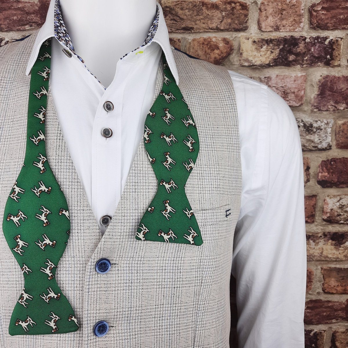 Fox Terriers on Green Silk Self-Tie Bow Tie - Bow Ties - - THREADPEPPER