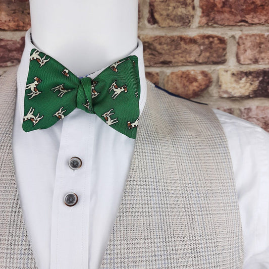 Fox Terriers on Green Silk Self-Tie Bow Tie - Bow Ties - - THREADPEPPER