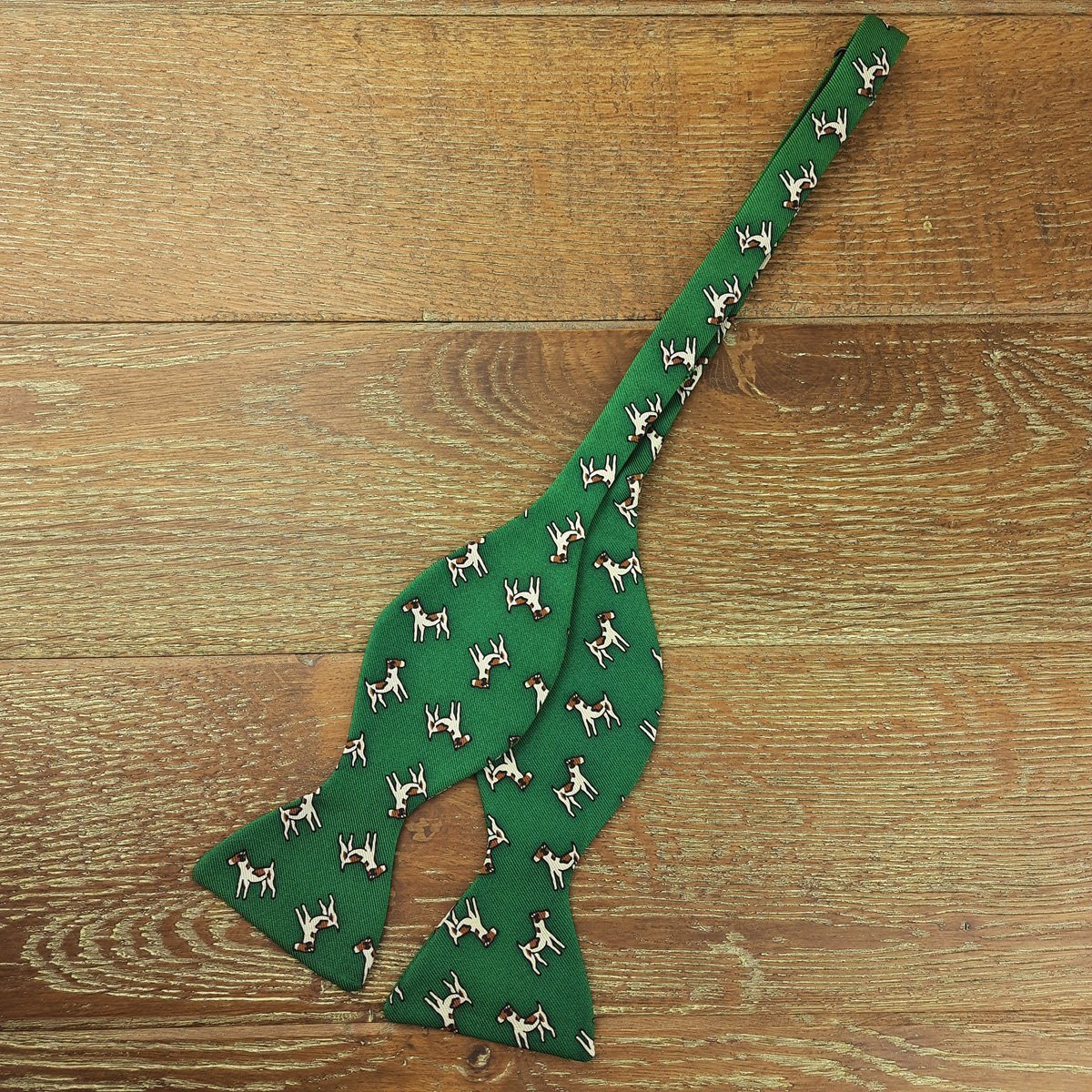 Fox Terriers on Green Silk Self-Tie Bow Tie - Bow Ties - - THREADPEPPER