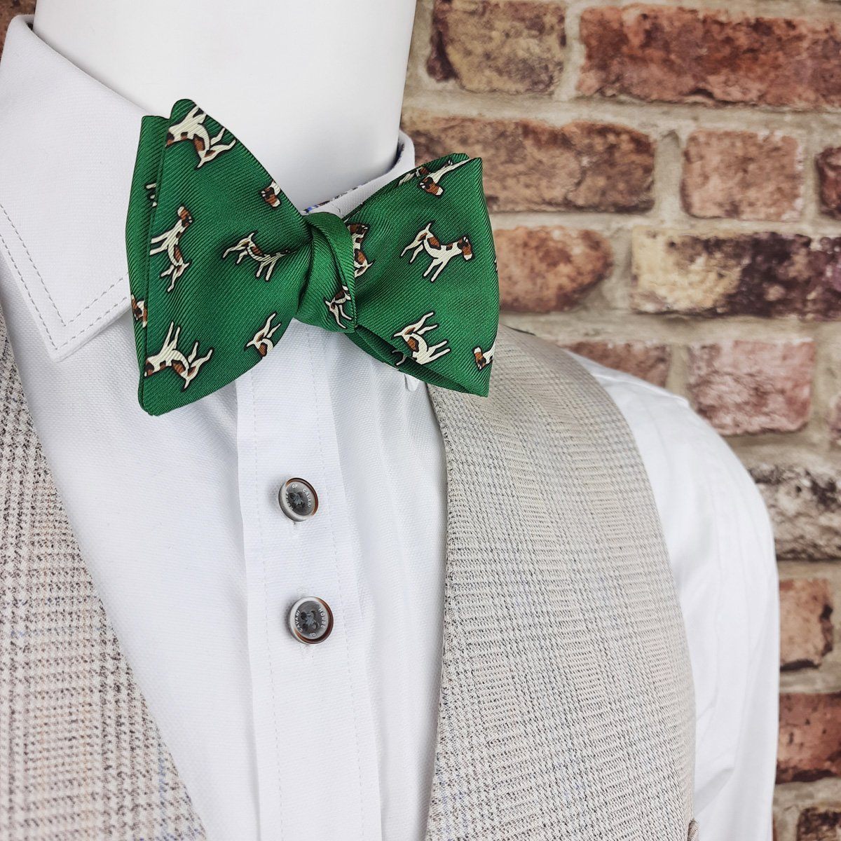 Fox Terriers on Green Silk Self-Tie Bow Tie - Bow Ties - - THREADPEPPER