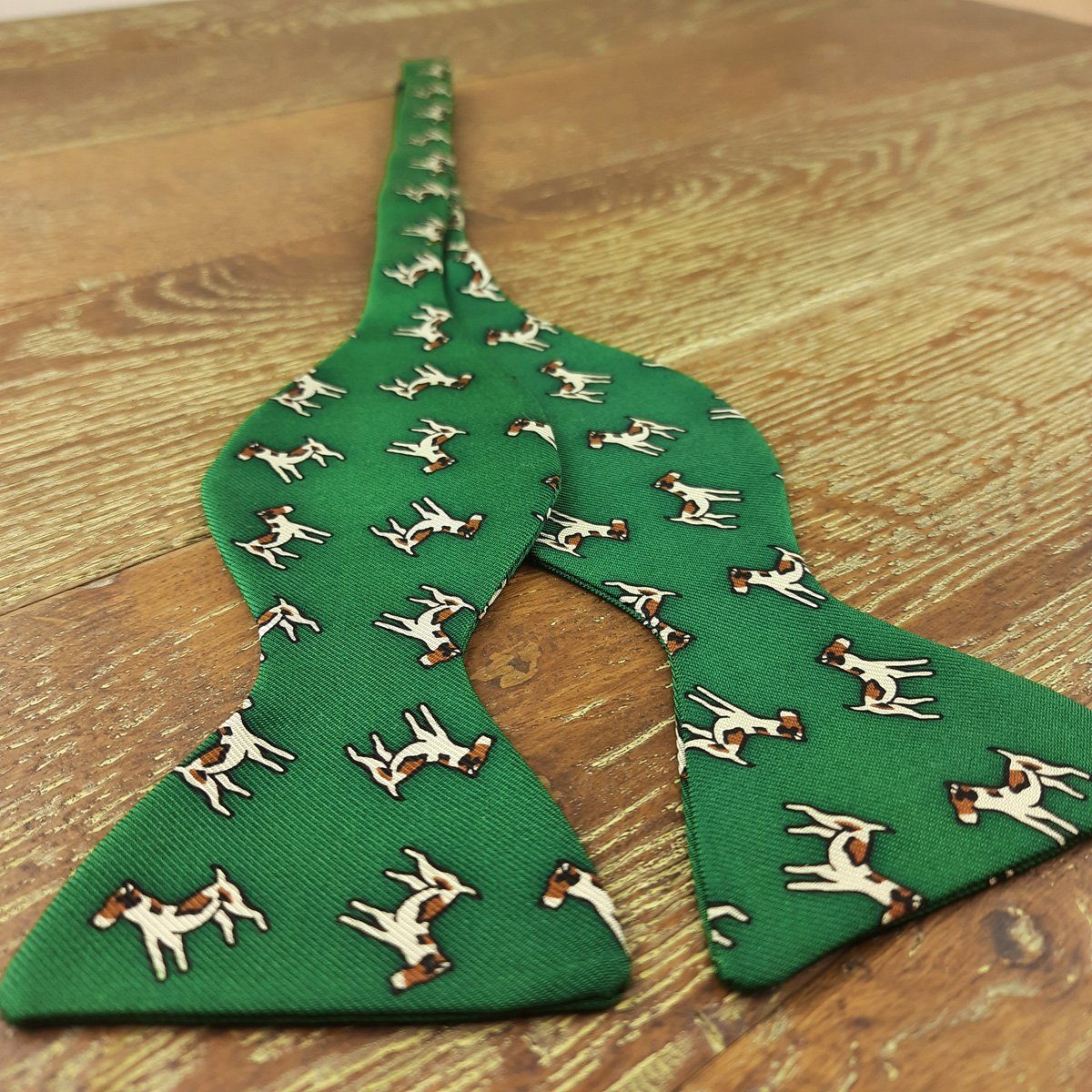 Fox Terriers on Green Silk Self-Tie Bow Tie - Bow Ties - - THREADPEPPER